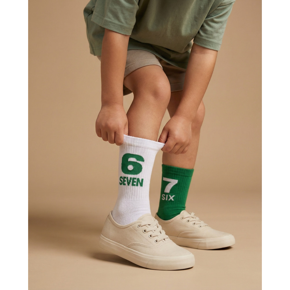 6 7 žalia/balta vaikų kojinės 3