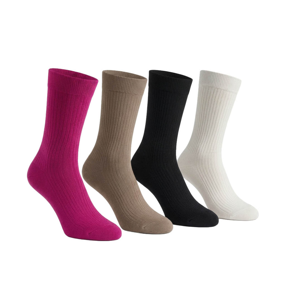 Ribbed Cotton Colorful Socks (Pink, Beige, Black, White – 4 Pack) 1