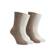 Ribbed Cotton Socks (2 White + 2 Beige)