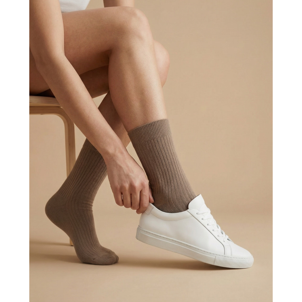 Ribbed Cotton Socks (2 White + 2 Beige) 4