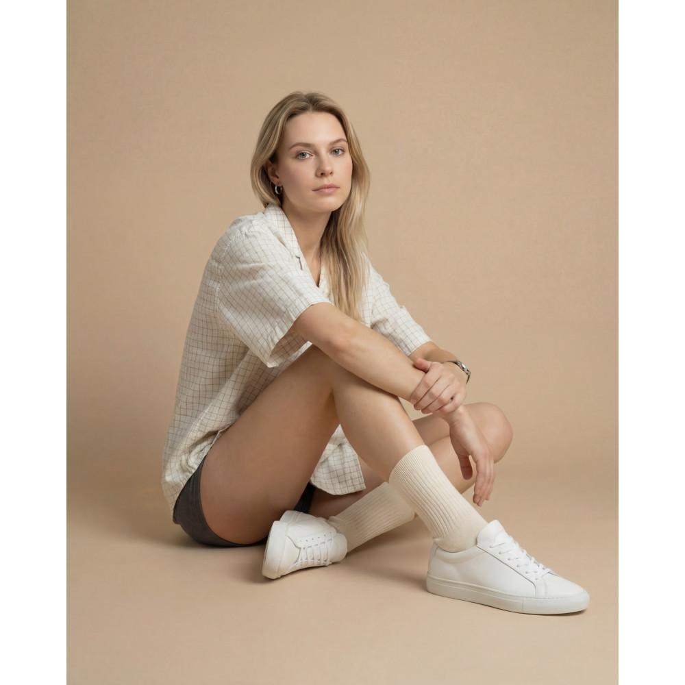 Ribbed Cotton Socks (2 White + 2 Beige) 6