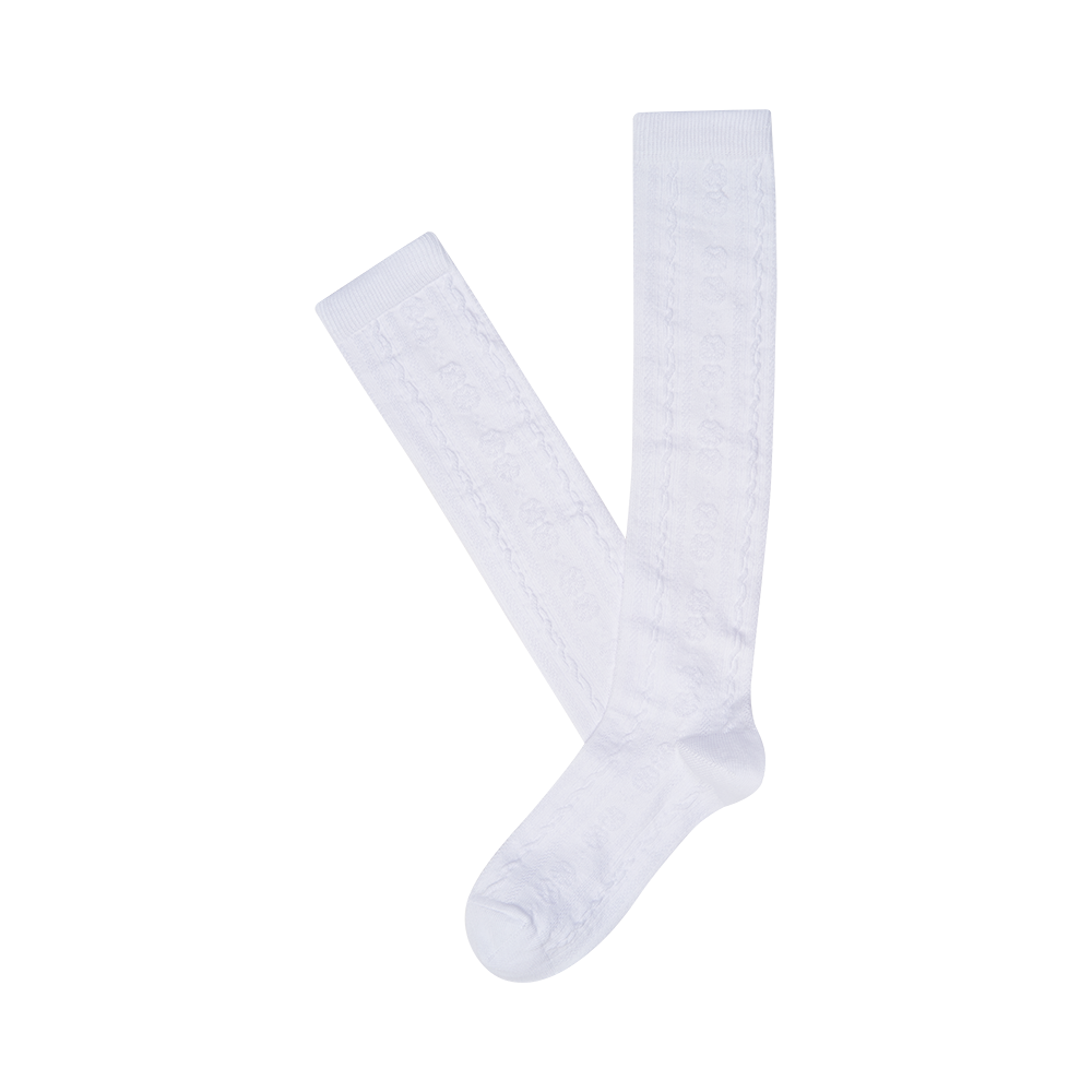 Vaikų kojinės „Iškilios pynės ir gėlytės“ 2